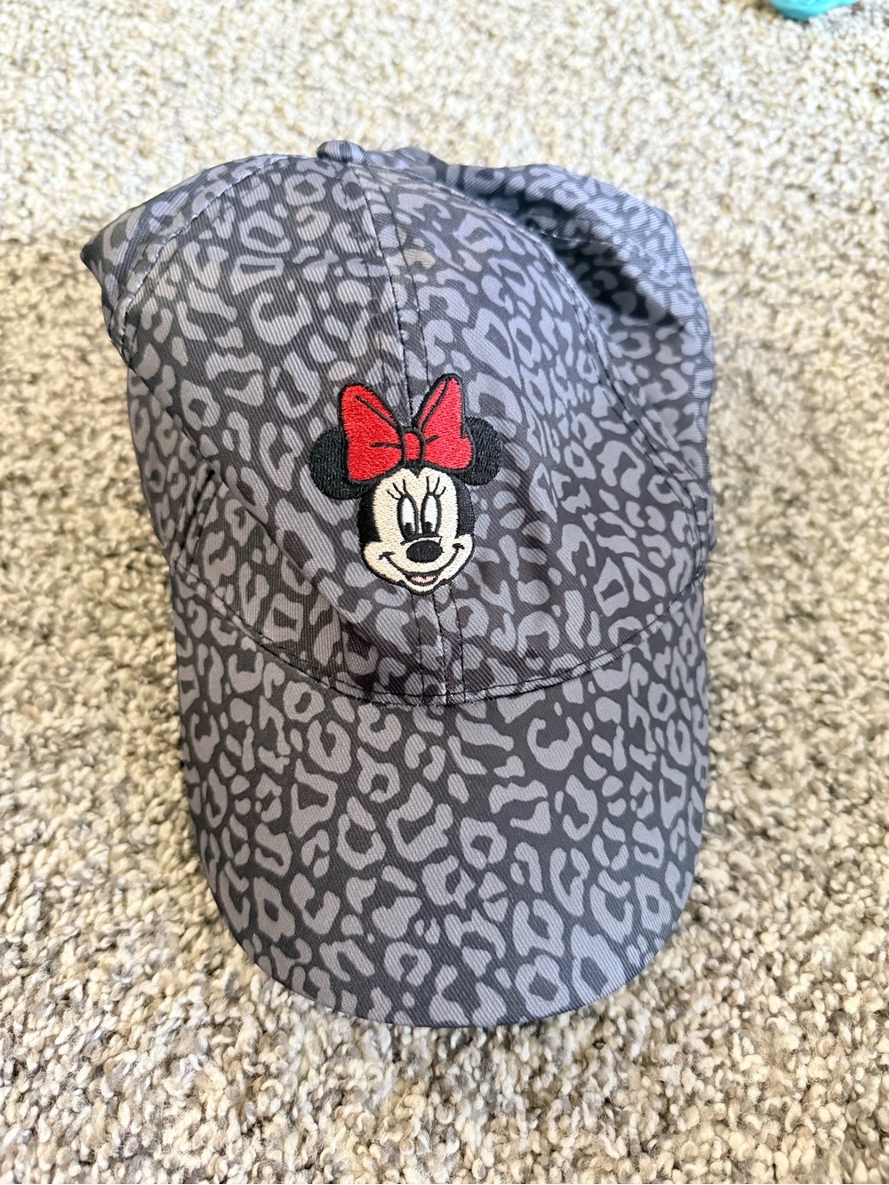 Disney Minnie Mouse Gray Leopard Print Cap with Red Bow